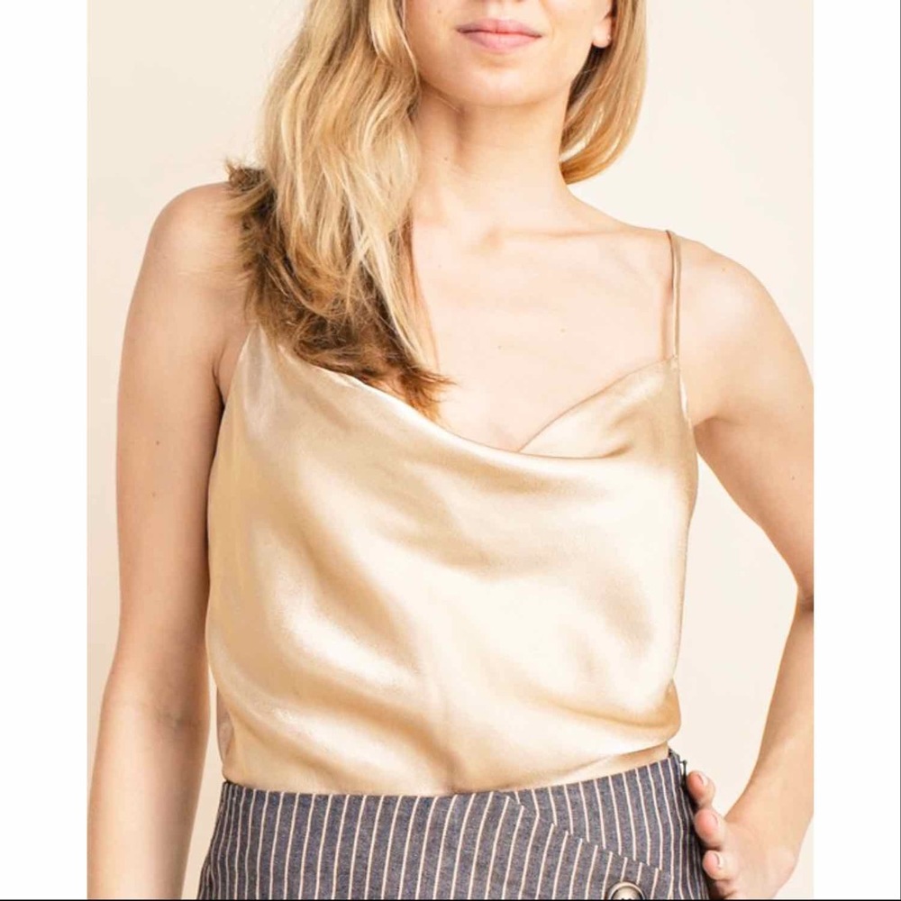 SATIN COWL NECK CAMI TOP - CHAMPAGNE - Picture 2 of 6